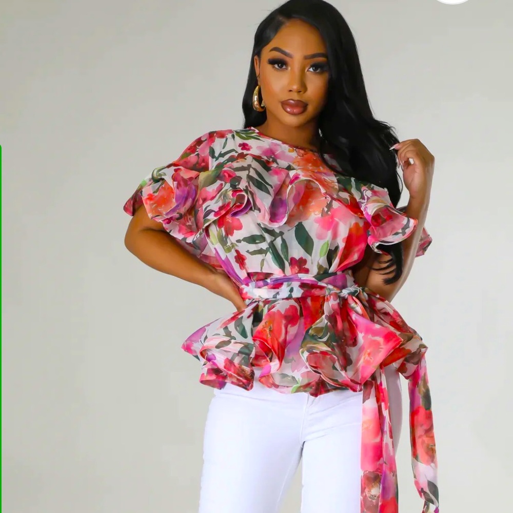 Pink Floral Peplum Shirt